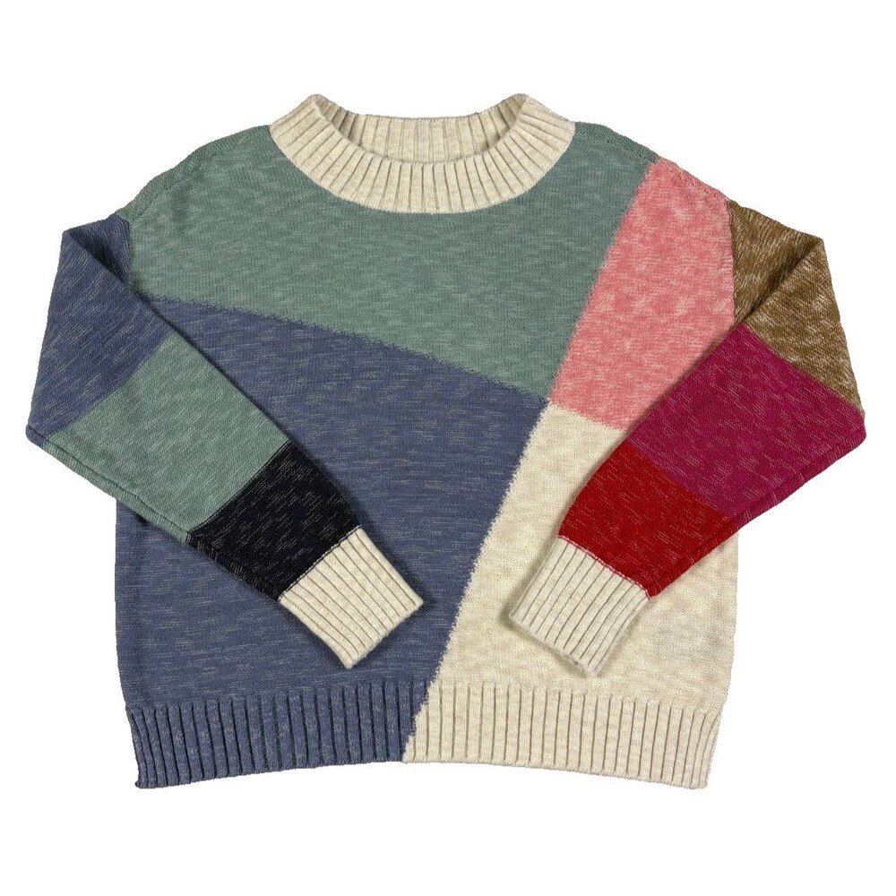 NIC+ZOE Sweater Womens M Geometric Colorblock Cotton Blend Art To Wear Pullover